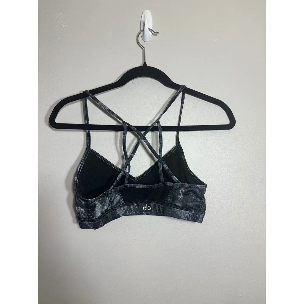 ALO Yoga Camo‎ Print Strappy Sports Bra Black Grey Medium
